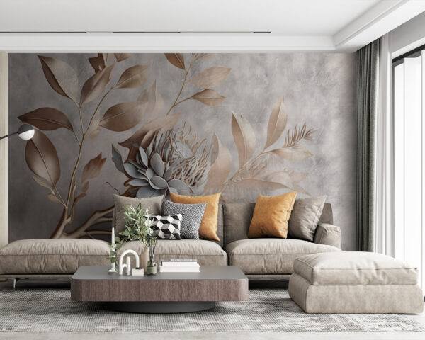 Metallic bloemenelegantie tegen pastelkleurige achtergrond Fotobehang Metallic bloemenelegantie tegen pastelkleurige achtergrond