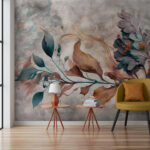 Fotobehang Abstracte bloemsierkunst met wervelende bladeren.