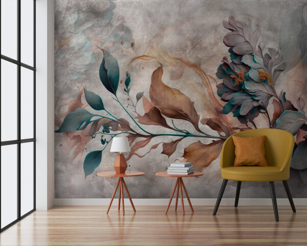Abstracte bloemsierkunst met wervelende bladeren Fotobehang Abstracte bloemsierkunst met wervelende bladeren