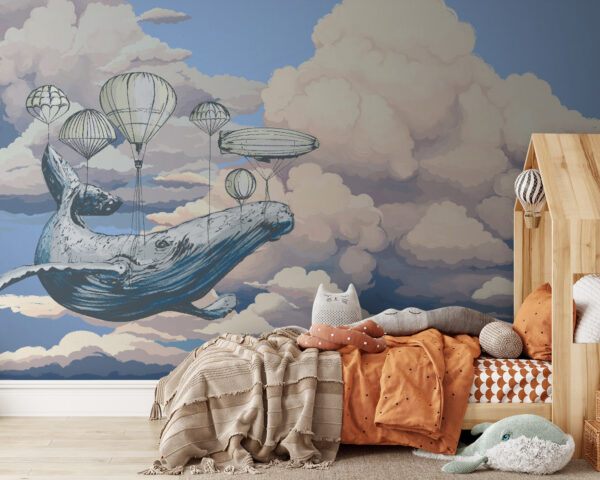 Walvis drijft met hulp van ballon Fotobehang Walvis drijft met hulp van ballon