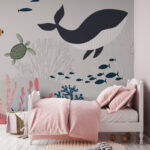 Fotobehang Walvis en schildpad onder water