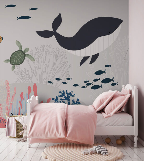 Walvis en schildpad onder water Fotobehang Walvis en schildpad onder water