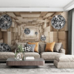 Fotobehang Zilveren en zwarte bol