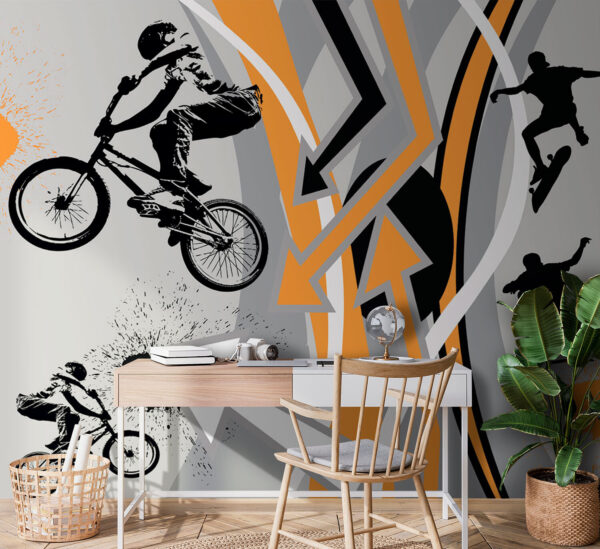 Silhouet van een springend persoon Fotobehang Silhouet van een springend persoon