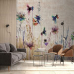 Fotobehang Delicate wilde bloemen in pasteltinten.