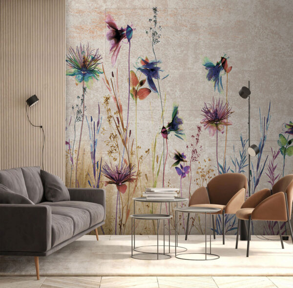 Delicate wilde bloemen in pasteltinten Fotobehang Delicate wilde bloemen in pasteltinten