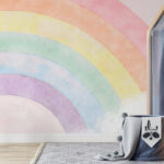 Fotobehang Regenboog met wolken op de achtergrond