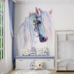 Fotobehang Majestueus paard versierd met bloemen