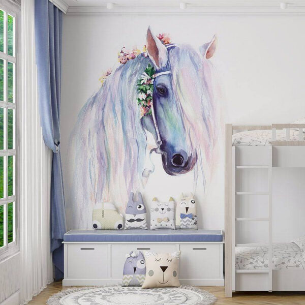 Majestueus paard versierd met bloemen Fotobehang Majestueus paard versierd met bloemen
