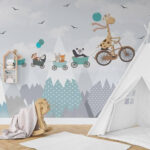Fotobehang Giraffe op een fiets