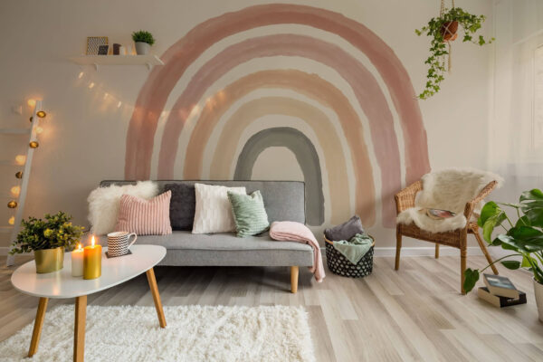 Witte muur met roze verf Fotobehang Witte muur met roze verf