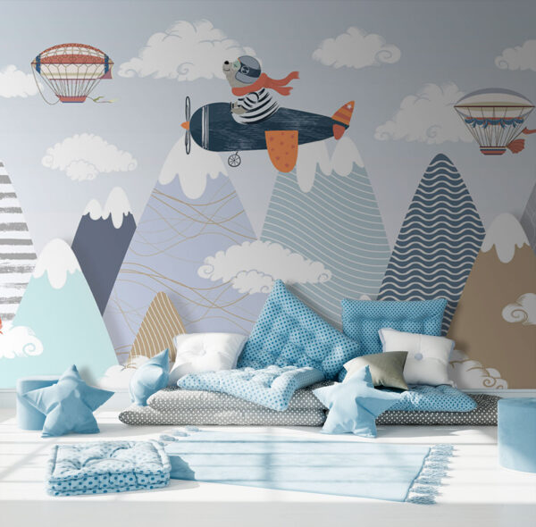 Spotprent van een heteluchtballon Fotobehang Spotprent van een heteluchtballon