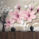 Fotobehang Roze bloesems met abstracte achtergrond