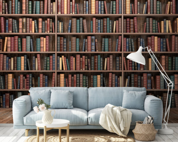 Rij boeken op een plank Fotobehang Rij boeken op een plank