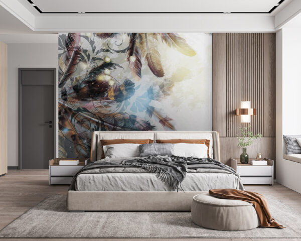Veren dansen in zachte kleuren Fotobehang Veren dansen in zachte kleuren