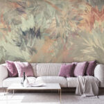 Fotobehang Pastel abstracte bladeren, ingewikkeld patroon.