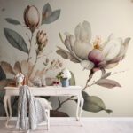 Fotobehang Magnolia bloeit in sierlijke elegantie.