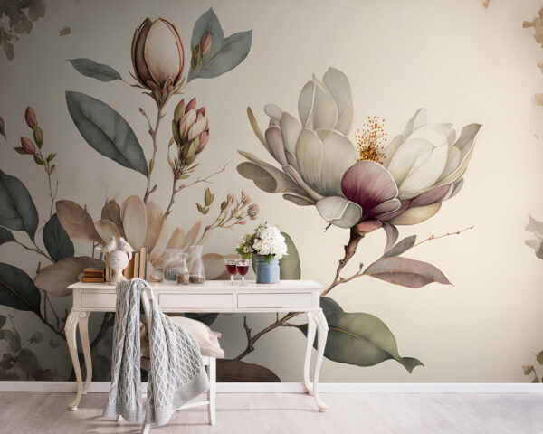 Magnolia bloeit in sierlijke elegantie Fotobehang Magnolia bloeit in sierlijke elegantie