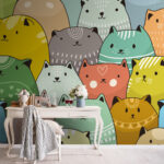 Fotobehang Groep katten in verschillende kleuren