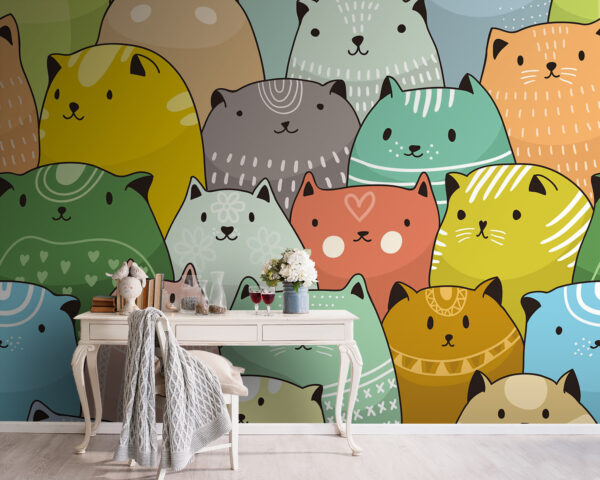 Groep katten in verschillende kleuren Fotobehang Groep katten in verschillende kleuren