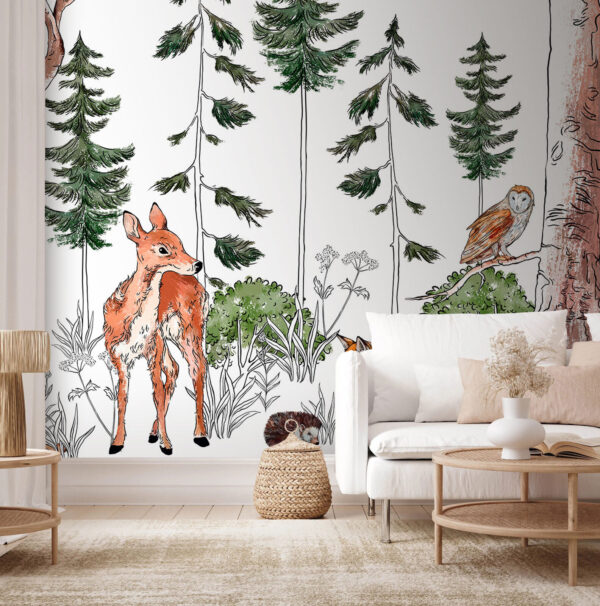 Groep dieren in een bos Fotobehang Groep dieren in een bos