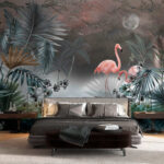 Fotobehang Flamingo's in een sereen tropisch paradijs