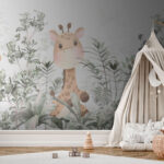 Fotobehang Giraffe en panda in een jungle