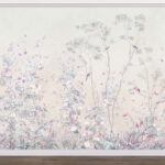 Fotobehang Pastelkleurige bloemen en vogels in harmonie.