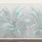 Fotobehang Pastelkleurige palmbladeren in zachte mist.