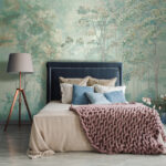 Fotobehang Behang met bomen en bloemen