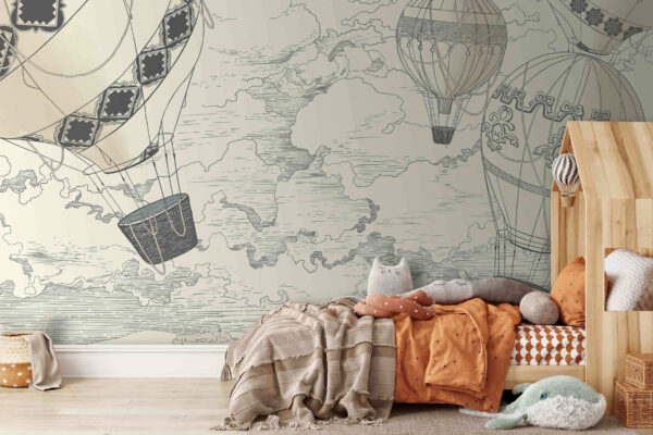 Tekening van een heteluchtballon Fotobehang Tekening van een heteluchtballon