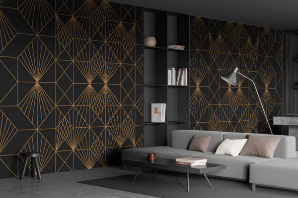 Ingewikkeld geometrisch patroon op zwart Fotobehang Ingewikkeld geometrisch patroon op zwart