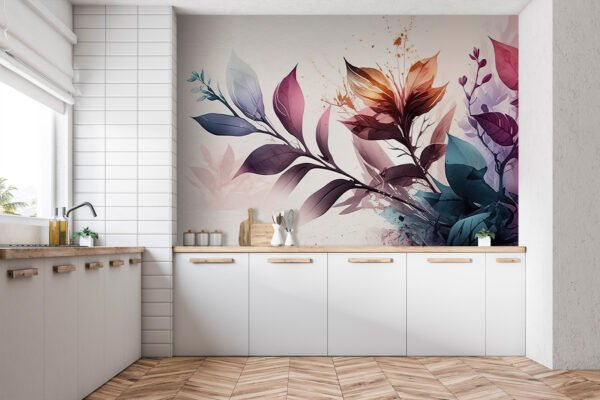 Levendige bladeren met artistieke spatten Fotobehang Levendige bladeren met artistieke spatten