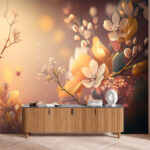 Fotobehang Delicate bloesems in warme kleuren