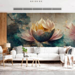 Fotobehang Bloemsierkunst met gelaagde bloemblaadjes.