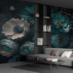 Fotobehang Florale elegantie in rustgevende groenblauwe tinten.