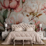 Fotobehang Vintage bloemenillustratie met magnolia's