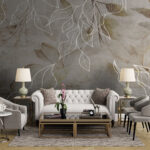 Fotobehang Elegant bloemmotief met delicate lijnen.