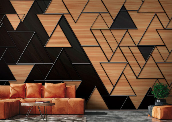 Geometrische driehoeken met houten textuur Fotobehang Geometrische driehoeken met houten textuur