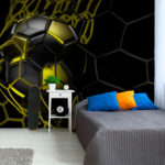 Fotobehang Voetbal in een net