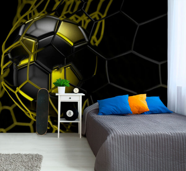 Voetbal in een net Fotobehang Voetbal in een net