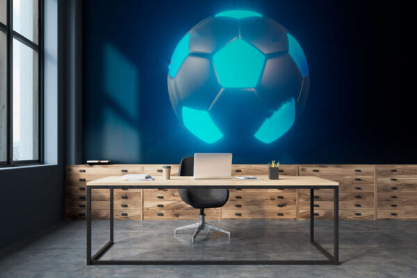 Gloeiende voetbal in het donker Fotobehang Gloeiende voetbal in het donker