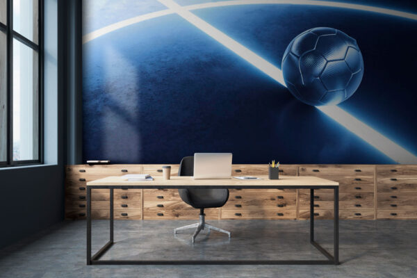 Gloeiende voetbal op neonlijnen Fotobehang Gloeiende voetbal op neonlijnen