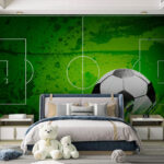 Fotobehang Voetbal op een groen veld