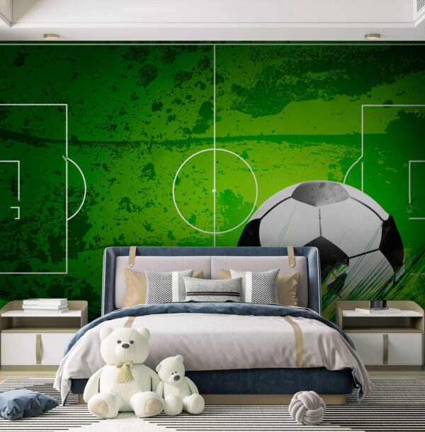 Voetbal op een groen veld Fotobehang Voetbal op een groen veld