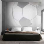 Fotobehang Geometrisch voetbalpatroon in grijstinten.