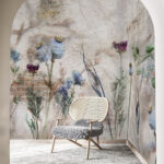 Fotobehang Botanische collage op gestructureerde achtergrond.