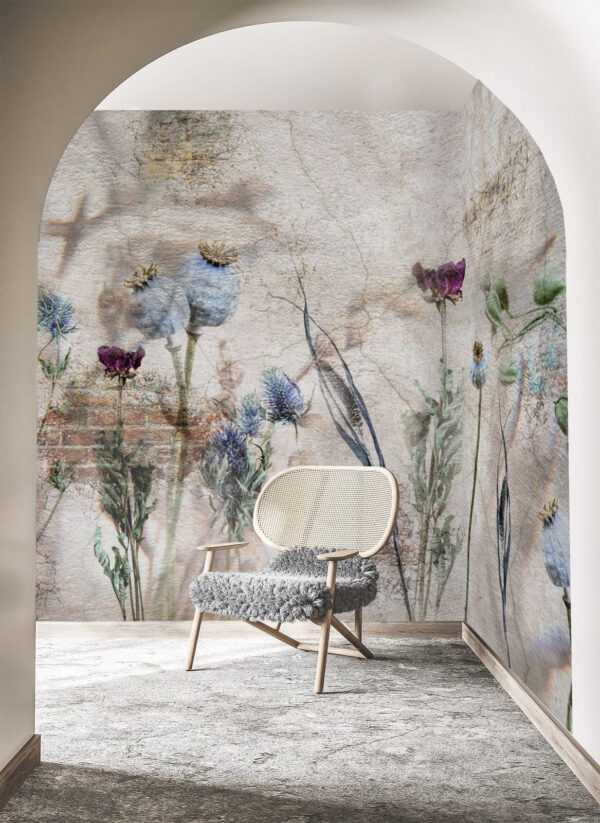 Botanische collage op gestructureerde achtergrond Fotobehang Botanische collage op gestructureerde achtergrond