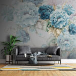 Fotobehang Pastelbloesems in artistiek arrangement.