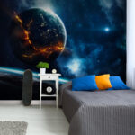 Fotobehang Planeet met vuur op de achtergrond